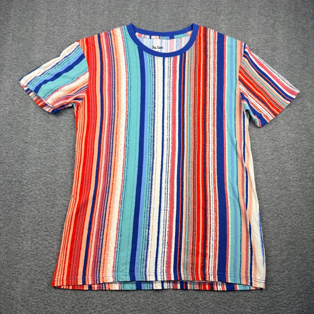 Pac Cares Men's Vertical‎ Stripe Short Sleeve T-Shirt Size M Multicolor Cotton
